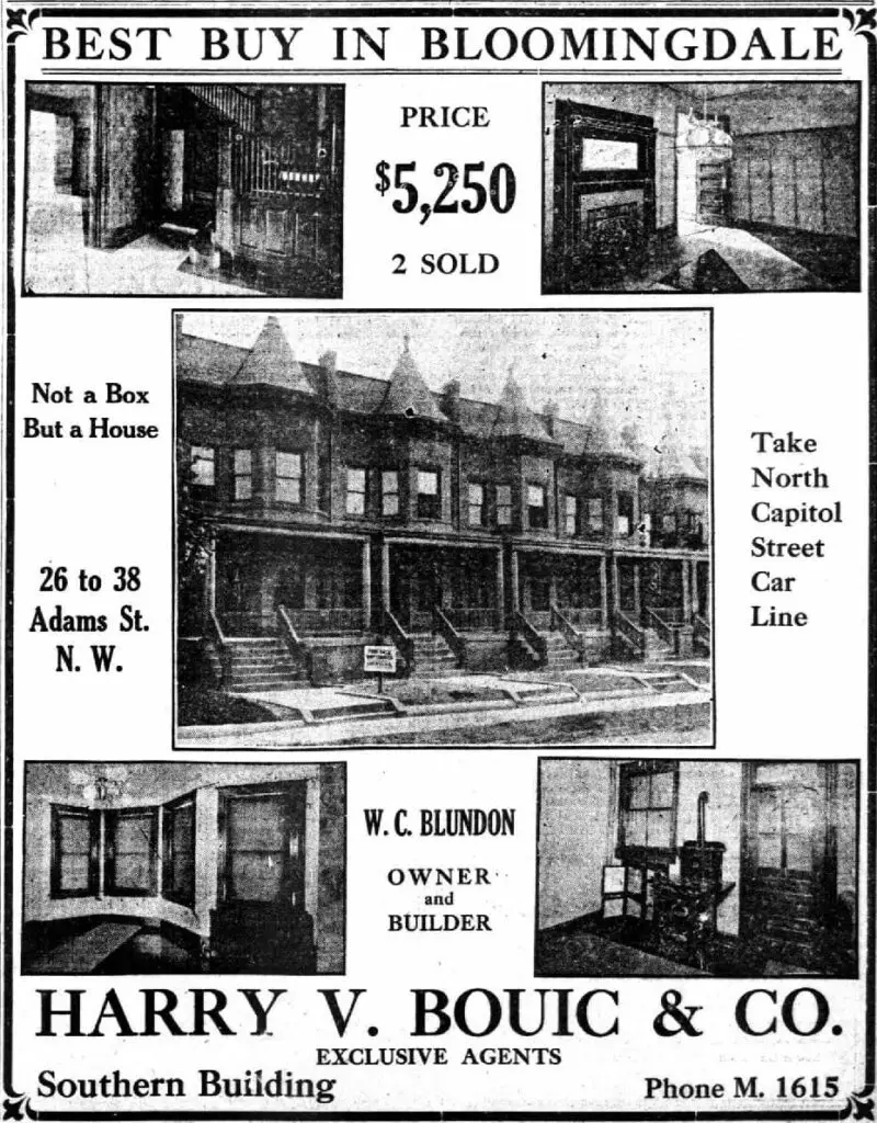 Bloomingdale real estate advertisement - August 19th, 1911 (Washington Times)