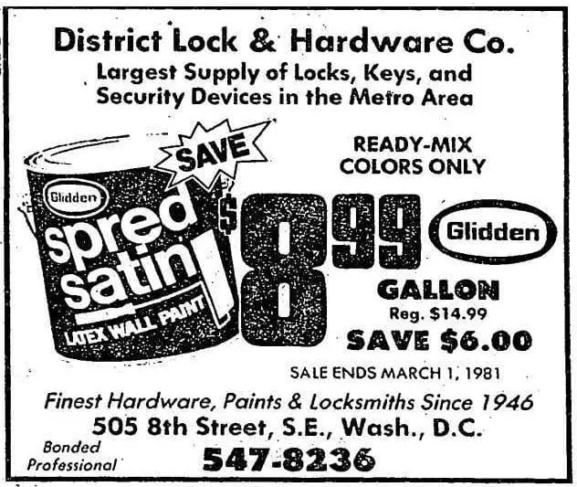 District Lock & Hardware Company advertisement - February 23rd, 1981 (Washington Post)