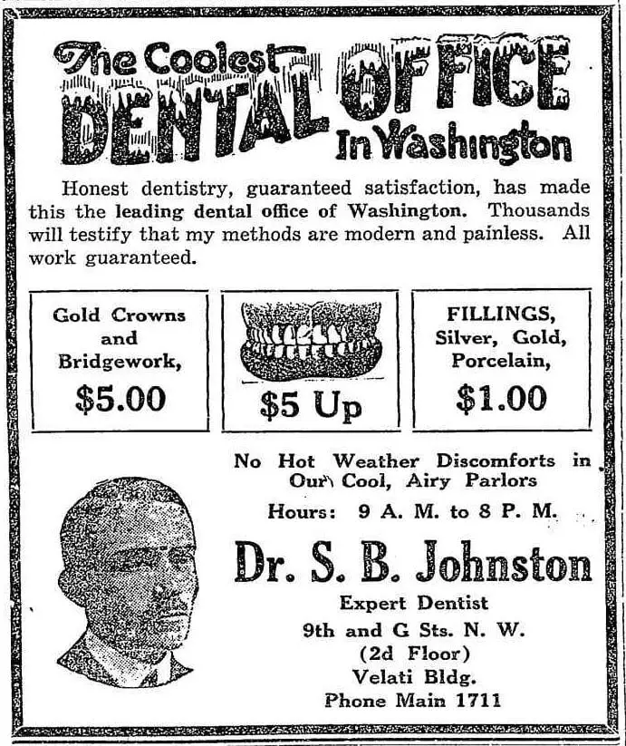 Dr. Johnston dentist advertisement - July 17th, 1919 (Washington Post)
