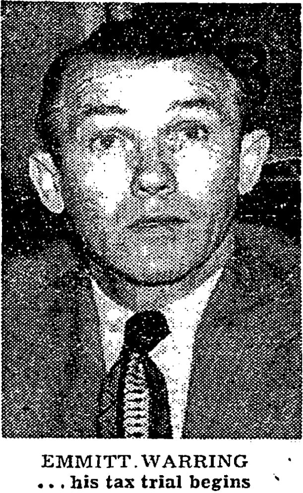 Emmitt Warring tax trial begins - 1954