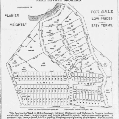 Fitch, Fox & Brown real estate advertisement for Lanier Heights - April 19th, 1884 (The National Republican)