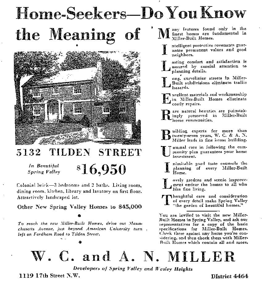 W.C. and A.N. Miller Spring Valley advertisement - May 28th, 1939 (Washington Post)