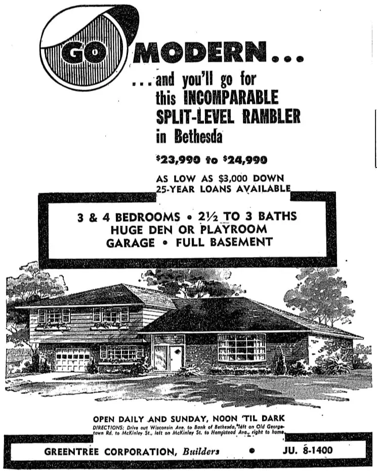 Bethesda real estate advertisement - May 18th, 1957 (Washington Post)