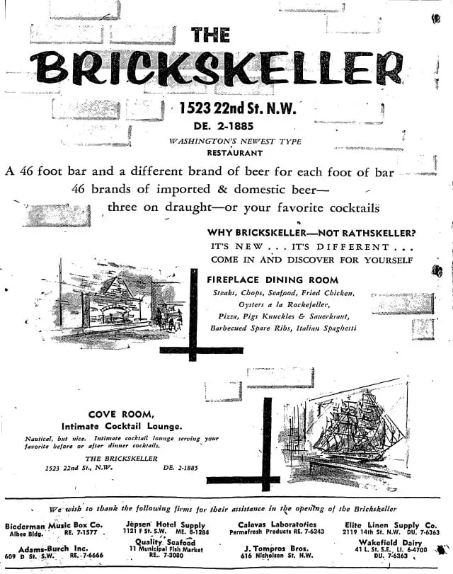 Brickskeller advertisement - October 1th, 1957 (Washington Post)