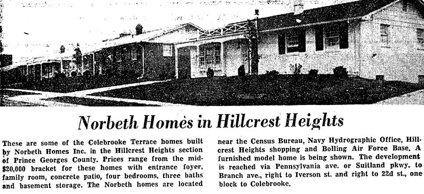 Hillcrest Heights real estate advertisement - September 23rd, 1961