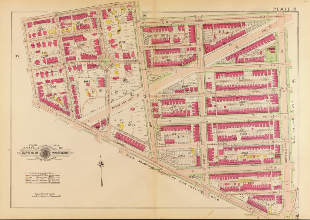 1907 Baist real estate atlas for Ledroit Park and Bloomingdale