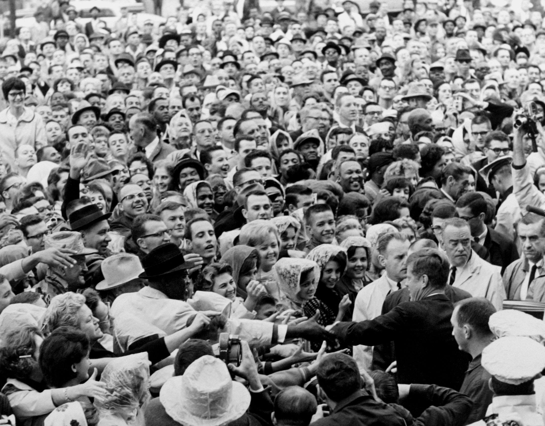 President Kennedy greets the crowd at rally in Fort Worth - November 22nd, 1963