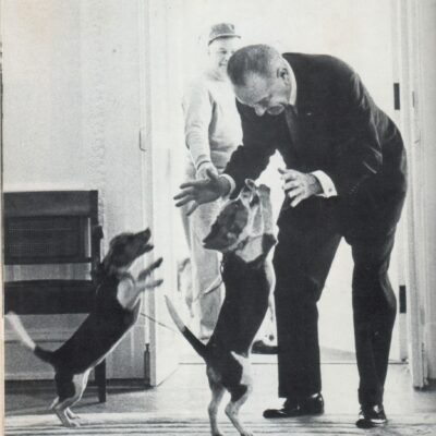 LBJ in the White House with his dogs Him and Her
