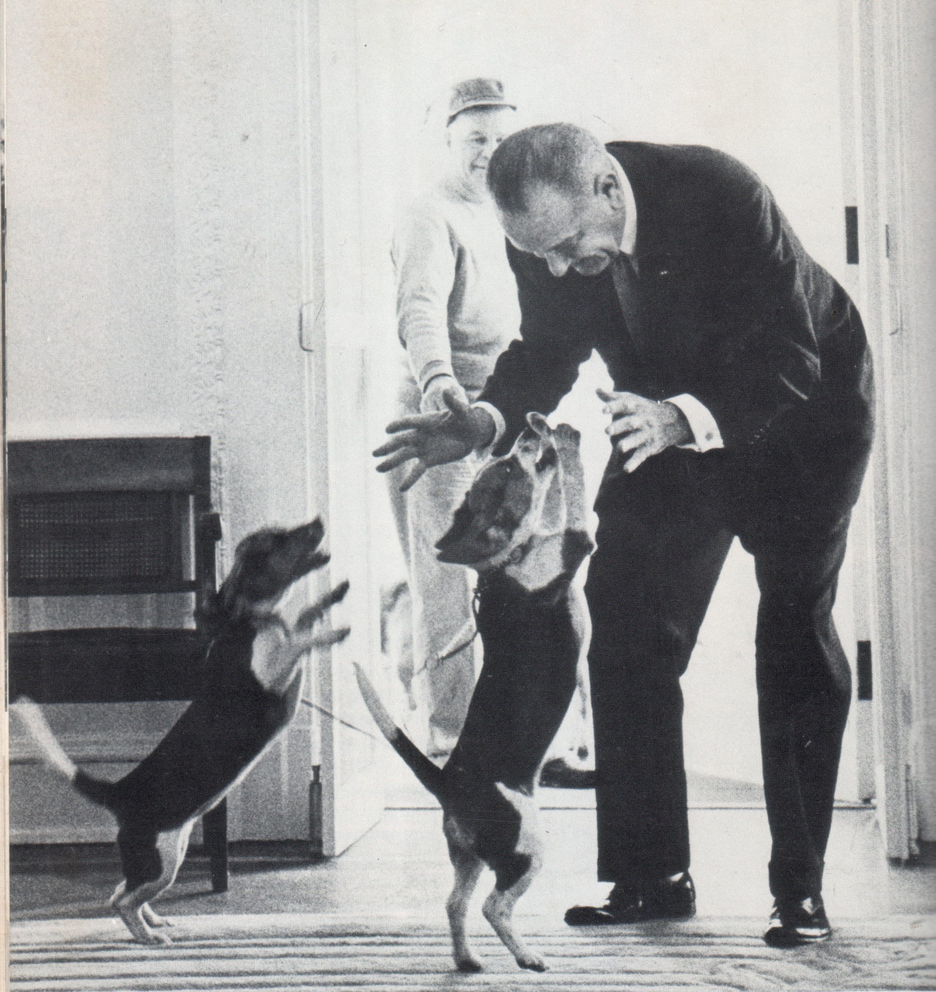 LBJ in the White House with his dogs Him and Her