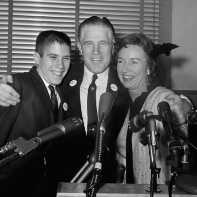 George, Lenore and Mitt (14) Romney at Detroit news conference after announcing he would see Republican nomination for governor of Michigan (February 10th, 1962)