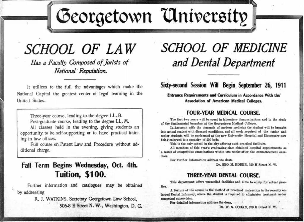 Georgetown University advertisement - September 3rd, 1911 (Washington Times)