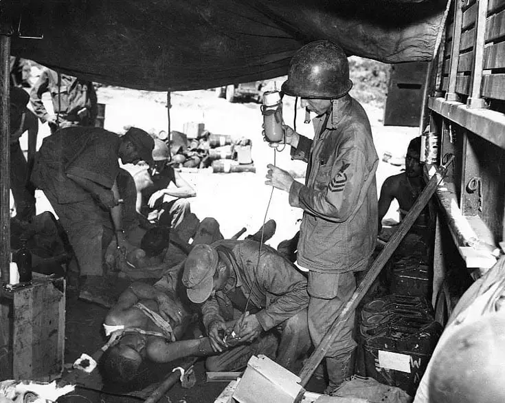 U.S. casualty being treated at Naktong River