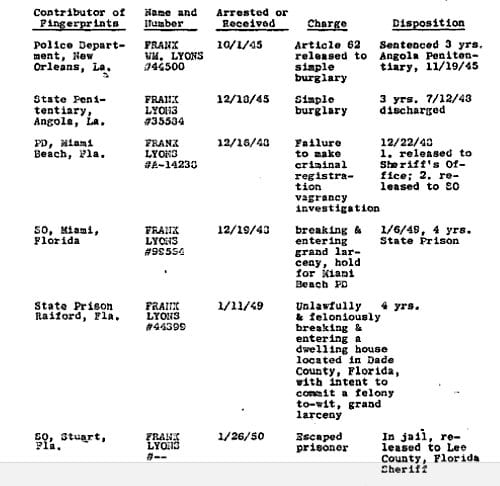 Frank L. Morris' criminal record (page 1)