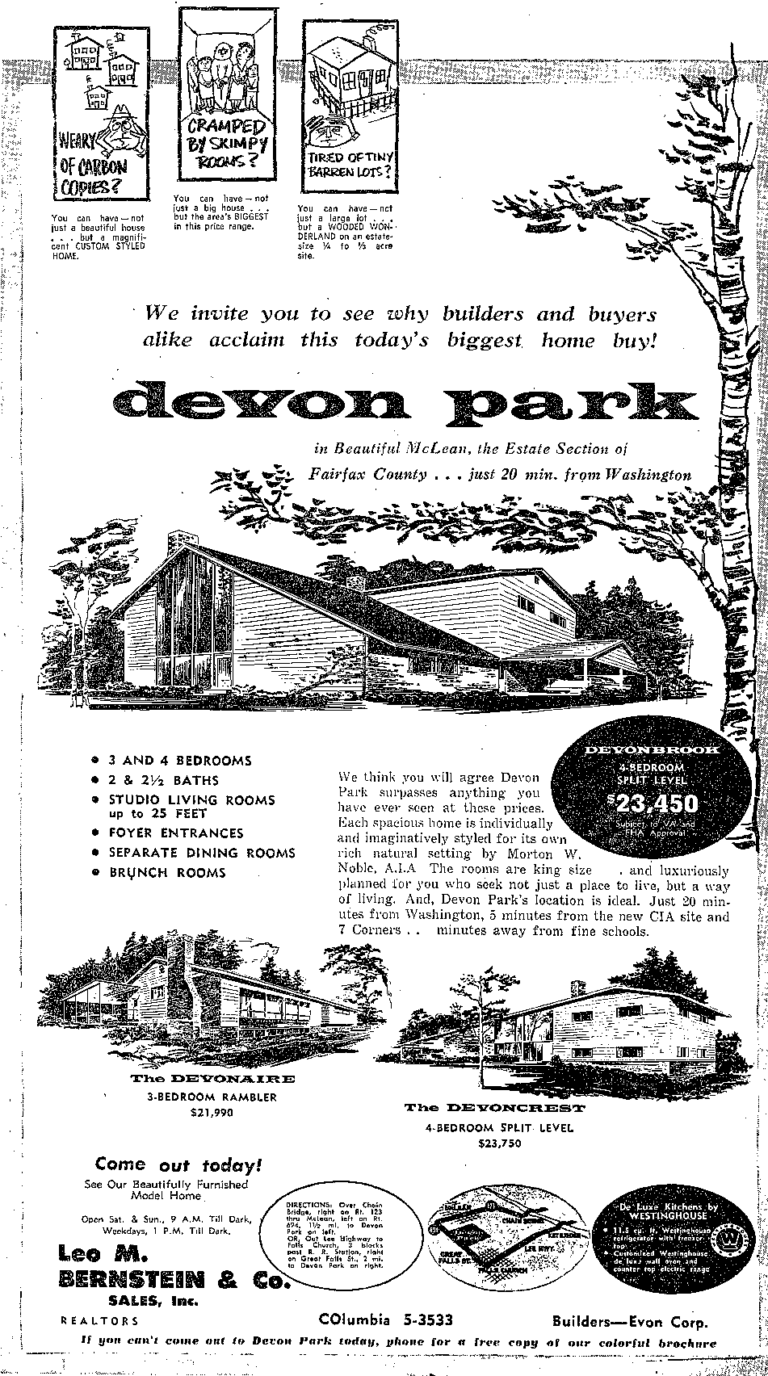 Devon Park real estate advertisement - 1957