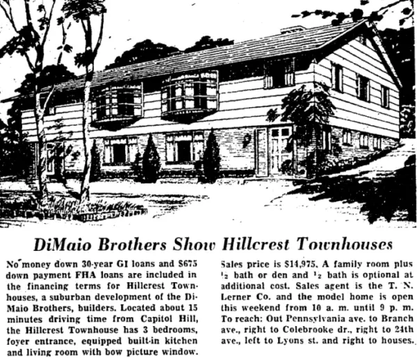 DiMaio Brothers Hillcrest real estate advertisement - July 25th, 1959