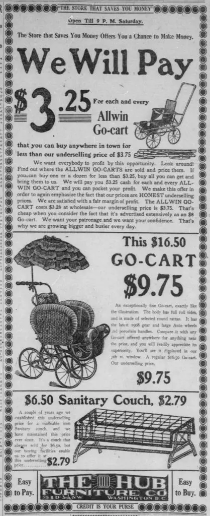 Hub Furniture Co. advertisement - March 18th, 1908 (Washington Herald)