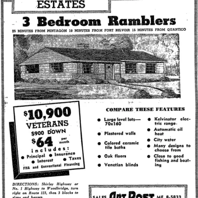 Woodbridge Estates real estate advertisement - December 7th, 1952