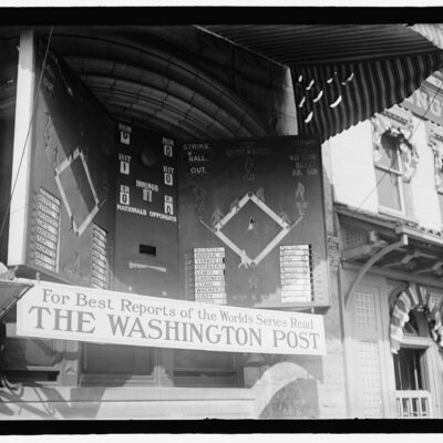 Washington Post sponsored "bulletin board" for the 1912 Boston AL vs. New York NL World Series. (Library of Congress)
