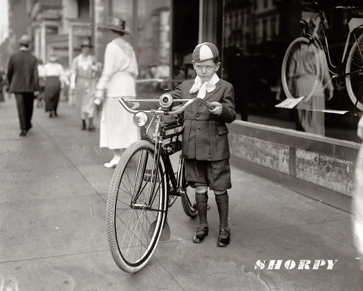 Washington, D.C., 1921. "Times boy and bicycle." Winner of a Mead Ranger bike by virtue of selling 30 newspaper subscriptions. The Ranger contest was a promotion of various papers from about 1917 to 1923. National Photo Co. Collection.