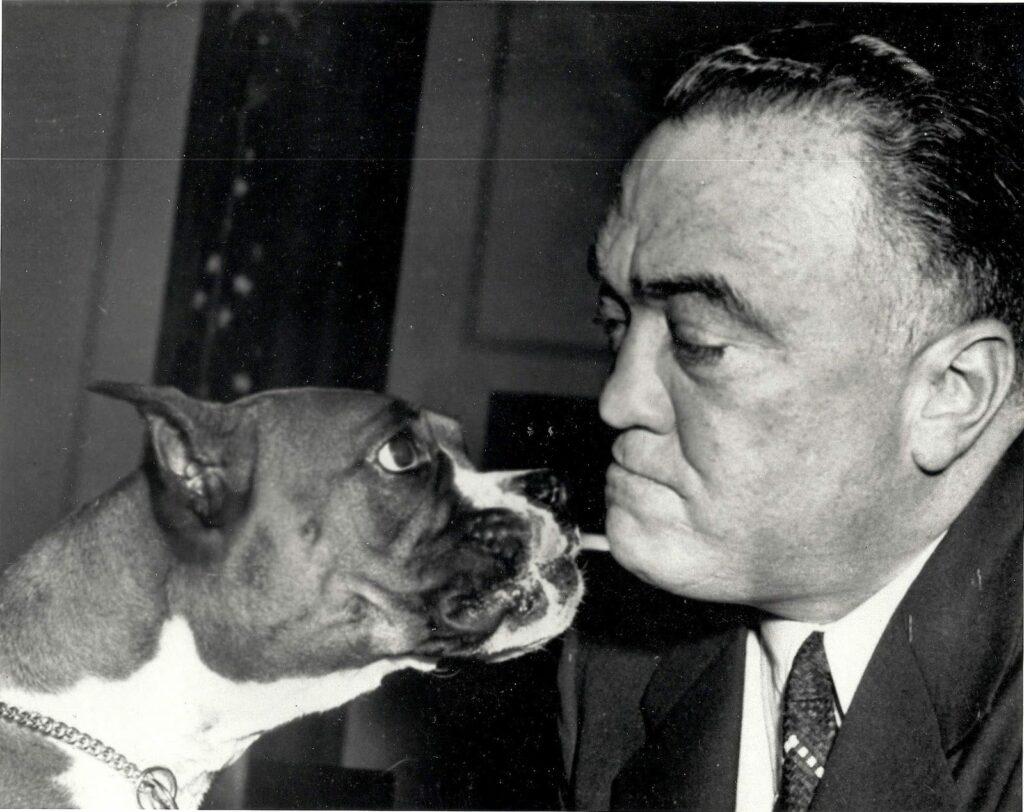 Hoover posing with a boxer at a New York City dog show