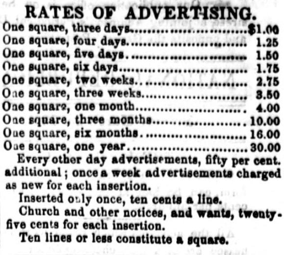 rates of advertising for The National Republican in 1860