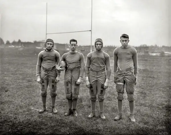 Washington, D.C., 1920. "Gripp, Mathew, [Nathan] Lahn, Troske -- Gallaudet U." Gridiron stars of the first college for the deaf, credited with inventing the football huddle in the 1920s as a way to keep its signed plays secret.