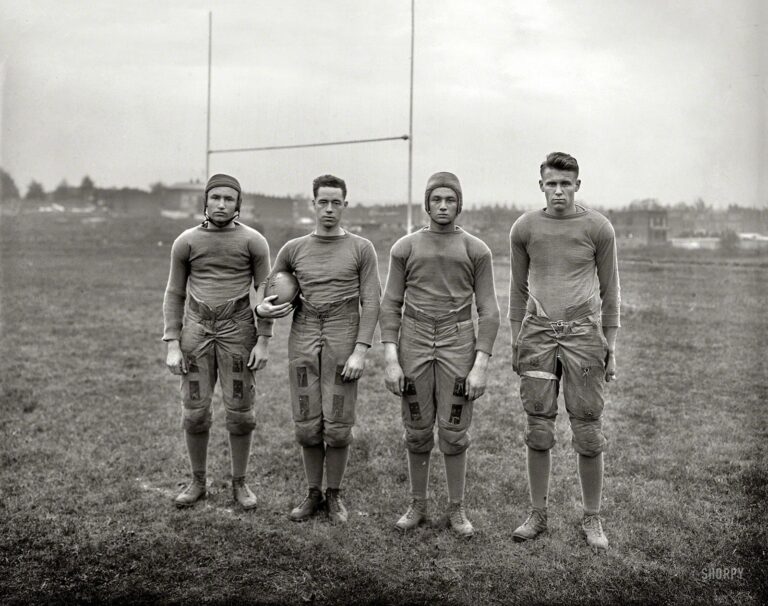 Washington, D.C., 1920. "Gripp, Mathew, [Nathan] Lahn, Troske -- Gallaudet U." Gridiron stars of the first college for the deaf, credited with inventing the football huddle in the 1920s as a way to keep its signed plays secret.