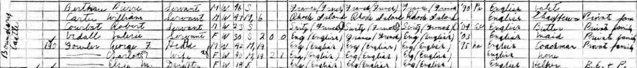 Boundary Castle servants in the 1910 U.S. Census