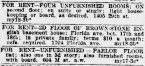 1894 real estate advertisement for 1704 Florida Ave. NW