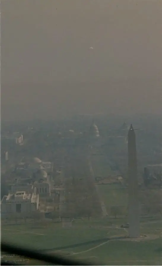 airline pilot's view of Washington Monument & U.S. Capitol Building