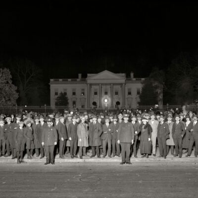 "Election night crowd at White House, November 1920." The chosen one was Warren Harding. National Photo Company glass negative.