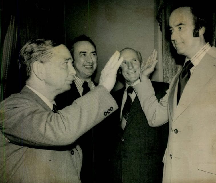 1974 House Speaker Carl Albert Oklahoma Philip John Burton Cranston Press Photo