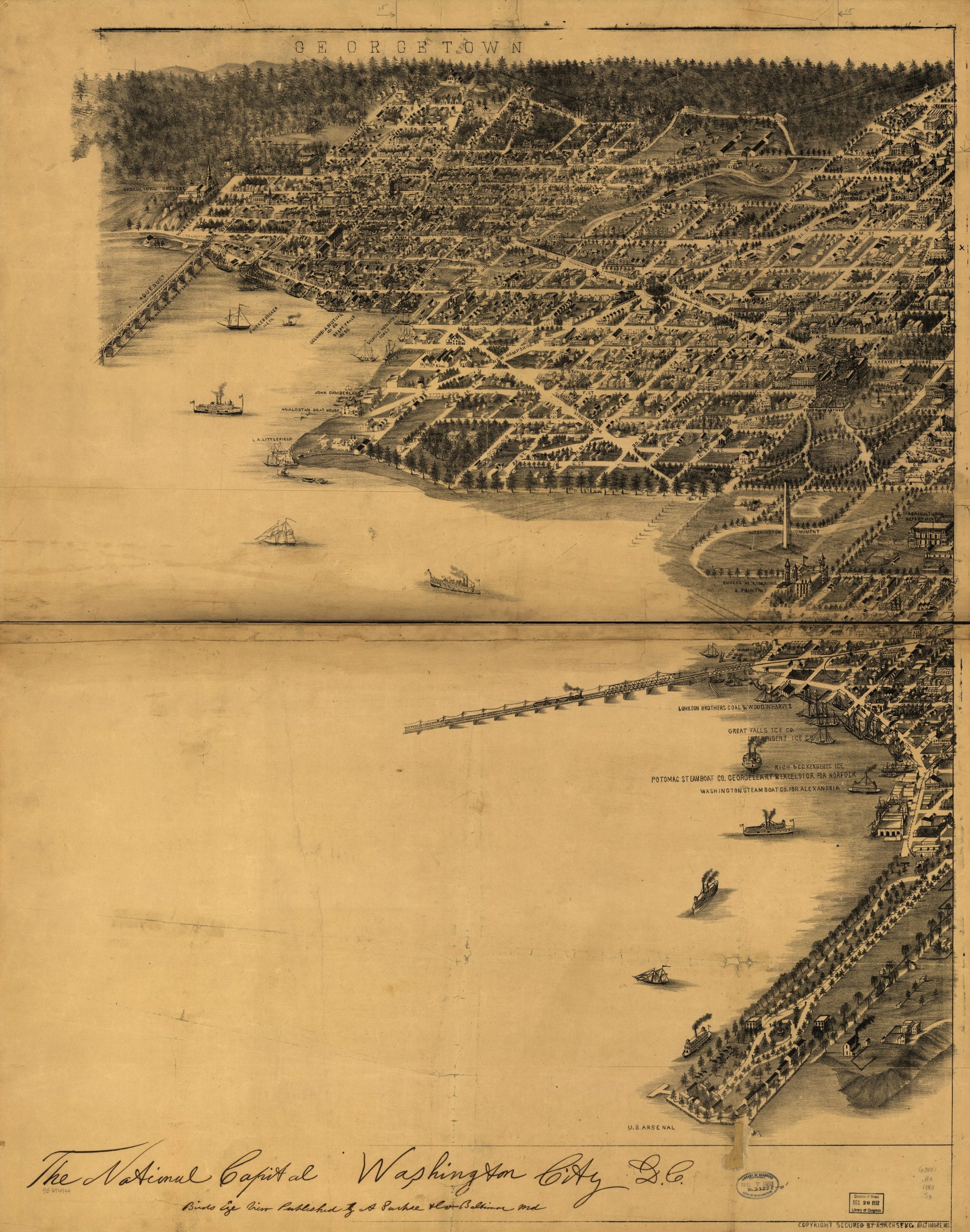 1883 bird's eye view of Washington