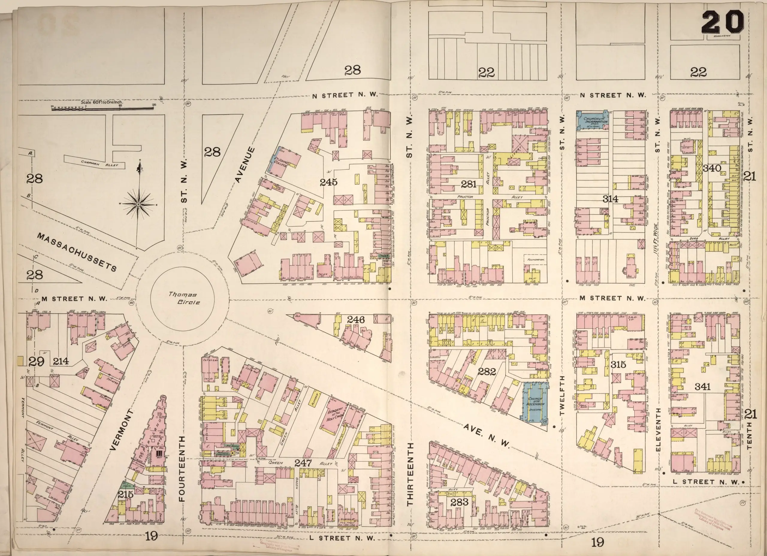 map of Thomas Circle in 1888