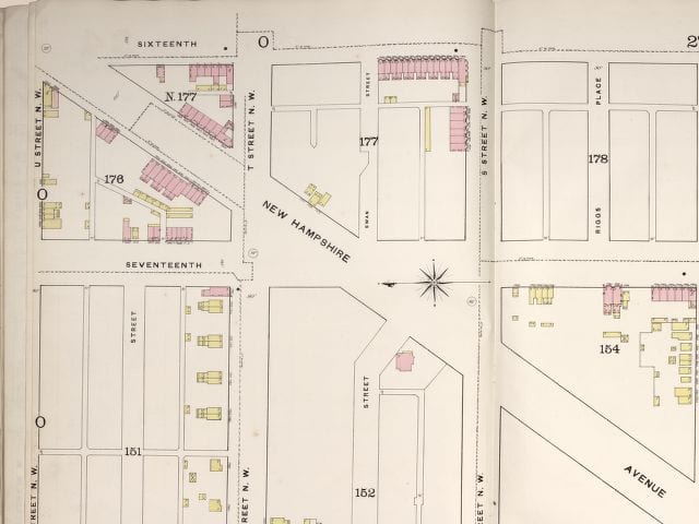 Sanborn fire map in 1888 - west side of 16th and U St. (looking east)