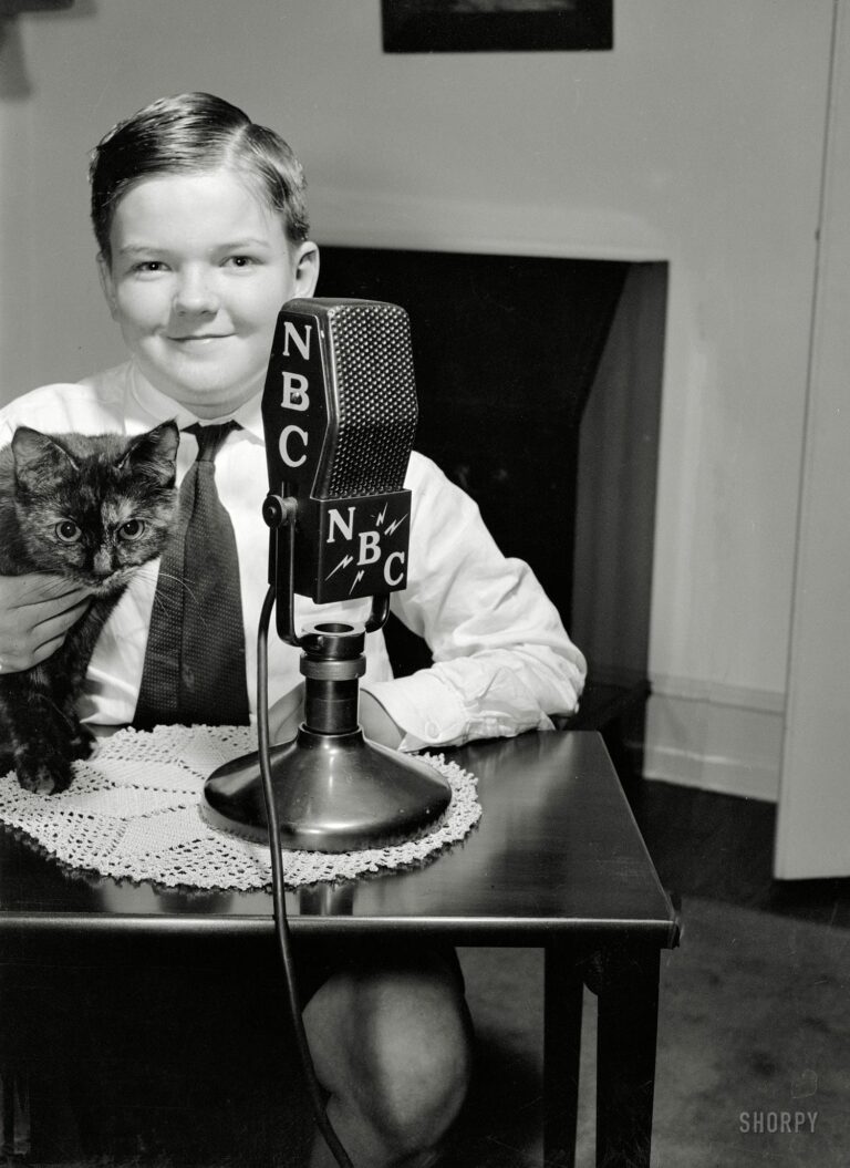 Washington, D.C., circa 1938. "Patrick Brennan, son of the Minister of Ireland, and Mrs. Brennan." Or something like that. One of a series of photographs depicting children of various diplomats speaking from their homes to a radio audience. Harris & Ewing Collection glass negative.