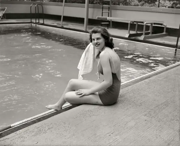 Washington, D.C., circa 1937. "Jean Wallace." The daughter of Henry A. Wallace, Secretary of Agriculture and future Vice President, at the Wardman Park Hotel pool.