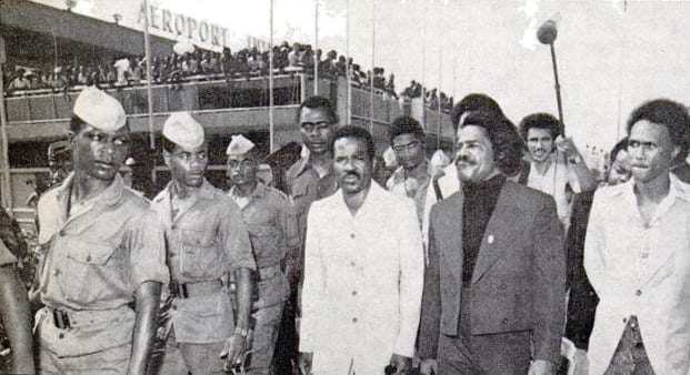 James Brown arrives in Libreville, Gabon for President Bongo's inauguration (via Jet, Jan. 23, 1975)