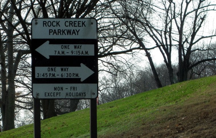 Rock Creek and Potomac Parkway one-way hours (Wikipedia)