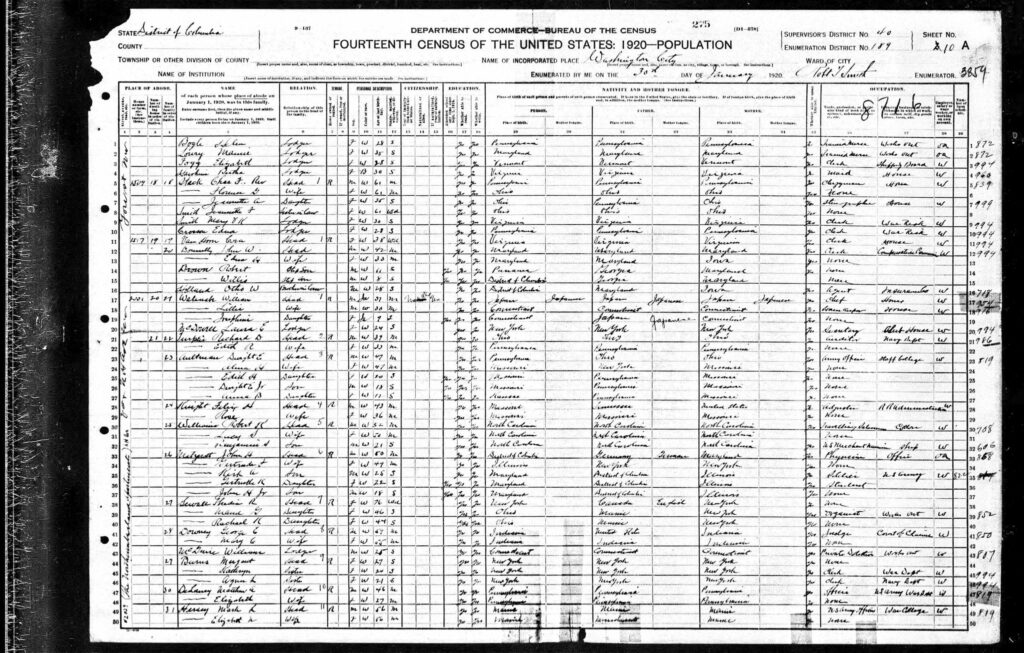 The Northumberland in the 1920 U.S. Census, page 1