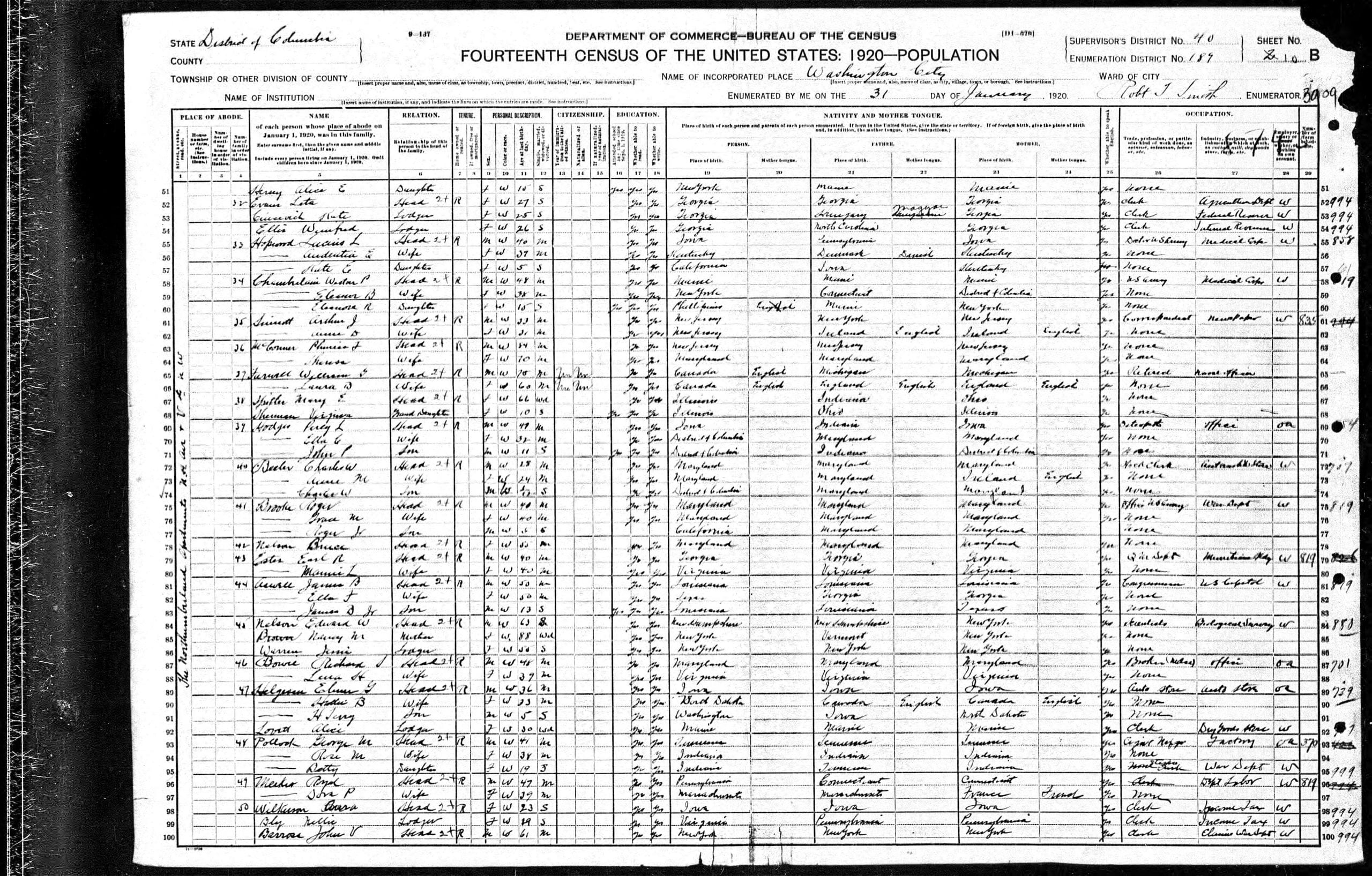 The Northumberland Apartments in the 1920 U.S. Census (page 2)