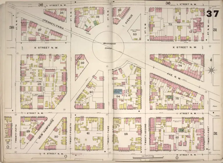 Sanborn fire insurance map of Washington Circle in 1888
