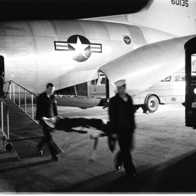 Wounded servicemen arriving from Vietnam at Andrews Air Force Base