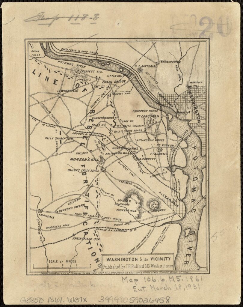 Civil War map of Confederate fortifications outside Washington