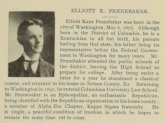 Elliot K. Pennebaker in the 1897 Columbian University yearbook