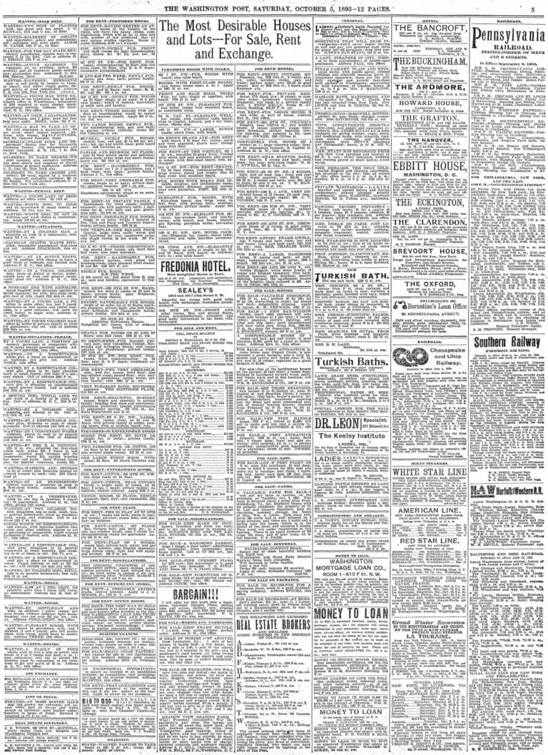 Washington Post classifieds - Saturday, October 5th, 1895