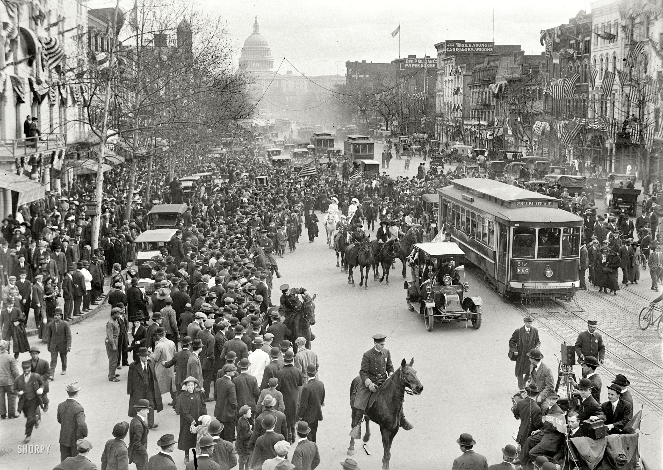 February 1913. "Woman suffrage -- hikers arriving in Washington from New York." Today marks the 90th anniversary of the 19th Amendment to the Constitution, which granted women the right to vote. Over the next few days we'll post some more suffrage photos. Harris & Ewing glass negative.