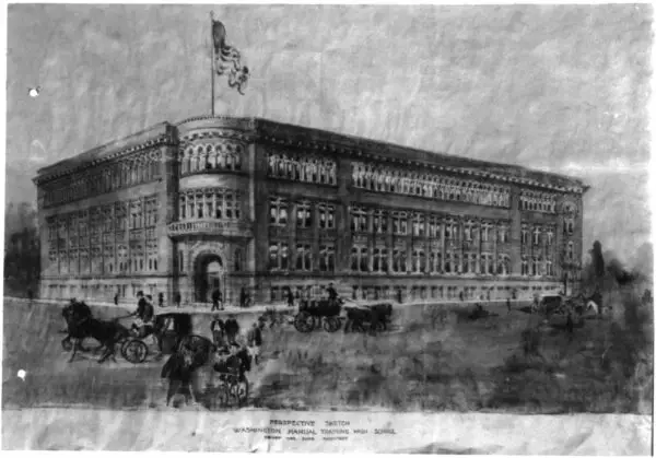 Perspective sketch - Washington Manual Training High School, Henry Ives Cobb, Architect (1895-1898)