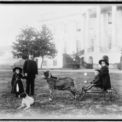 Major Russell Harrison and Harrison children--Baby McKee and sister on goat cart