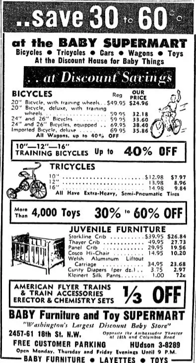 Baby Supermart advertisement - November 4th, 1954 (Washington Post and Times Herald)
